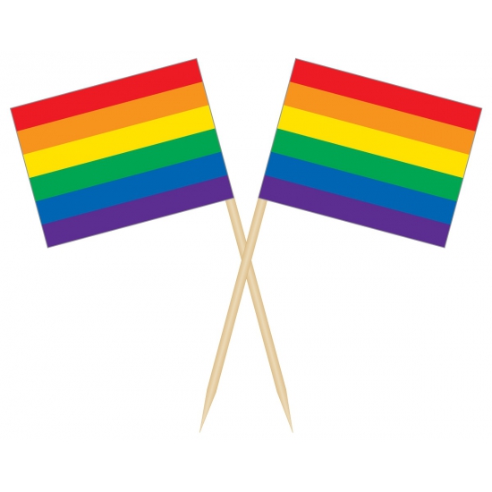 50x Cocktailprikkers regenboog vlag 8 cm vlaggetje decoratie