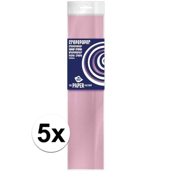 5x Crepe papier plat licht roze 250 x 50 cm knutsel materiaal