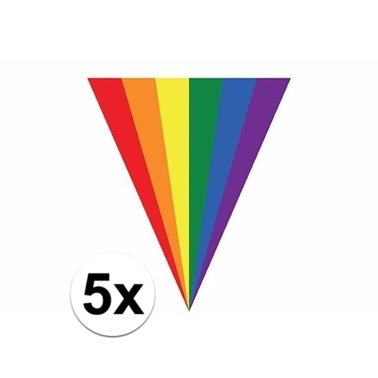 5x Gay pride regenboog slingers vlaggenlijnen 5 meter