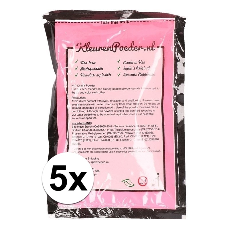 5x Holi kleurpoeder roze