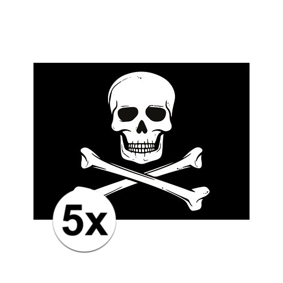 5x Piraten thema stickers 7.5 x 10 cm
