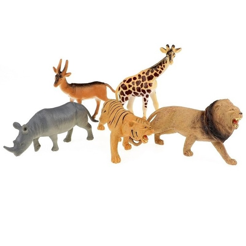 5x Plastic speelgoed safaridieren figuren