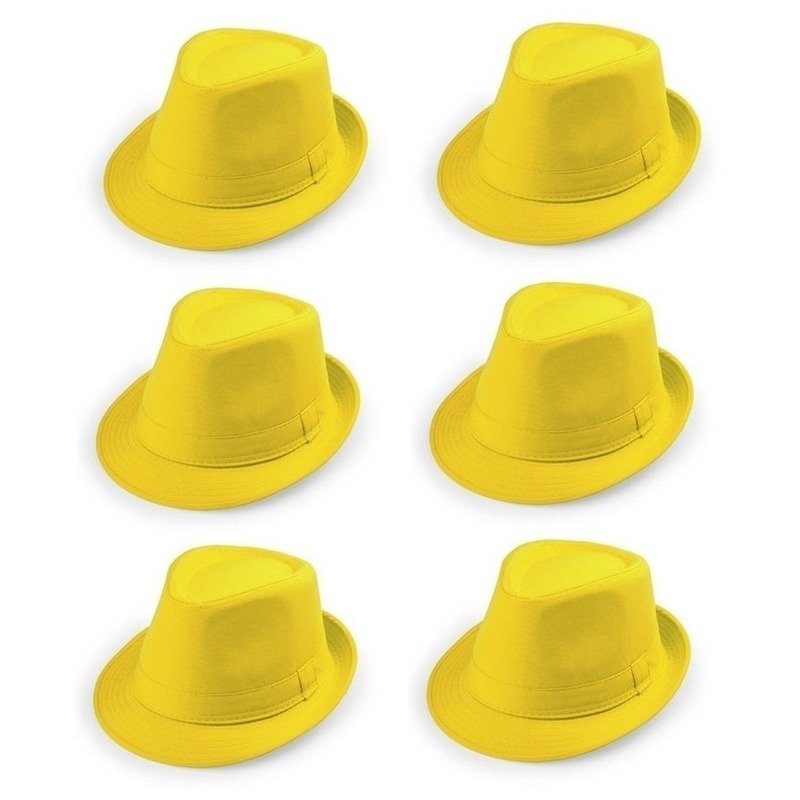 6x Goedkope gele verkleed hoedjes voor volwassenen