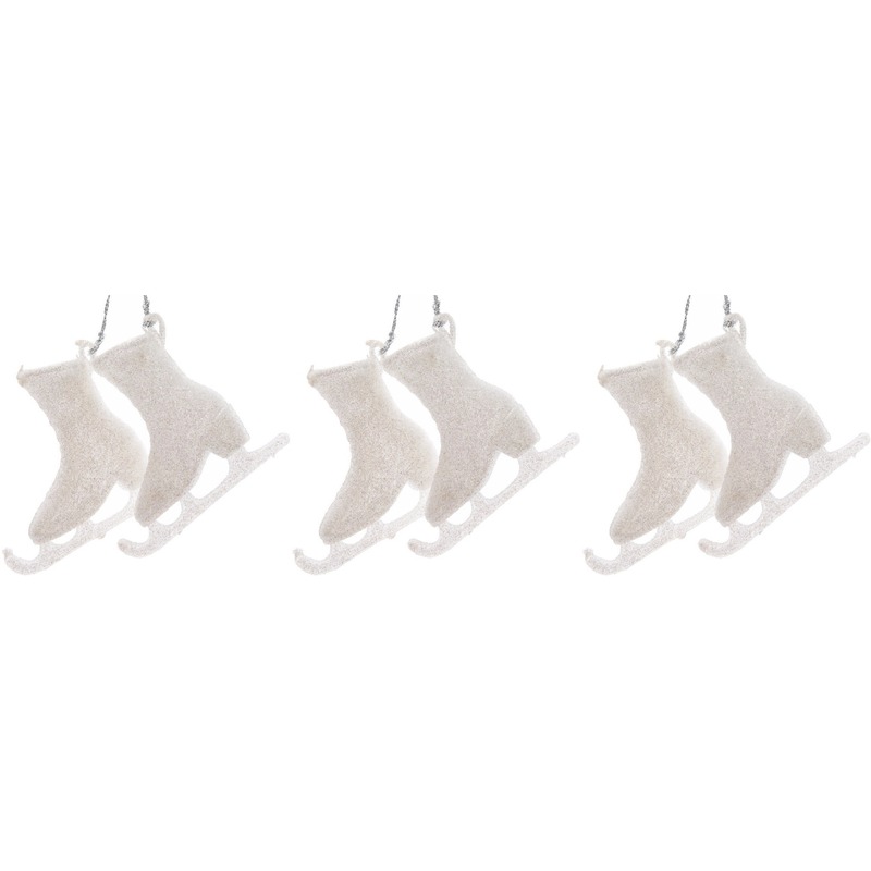 6x Kerstversiering hangdecoratie witte schaatsen 8 cm