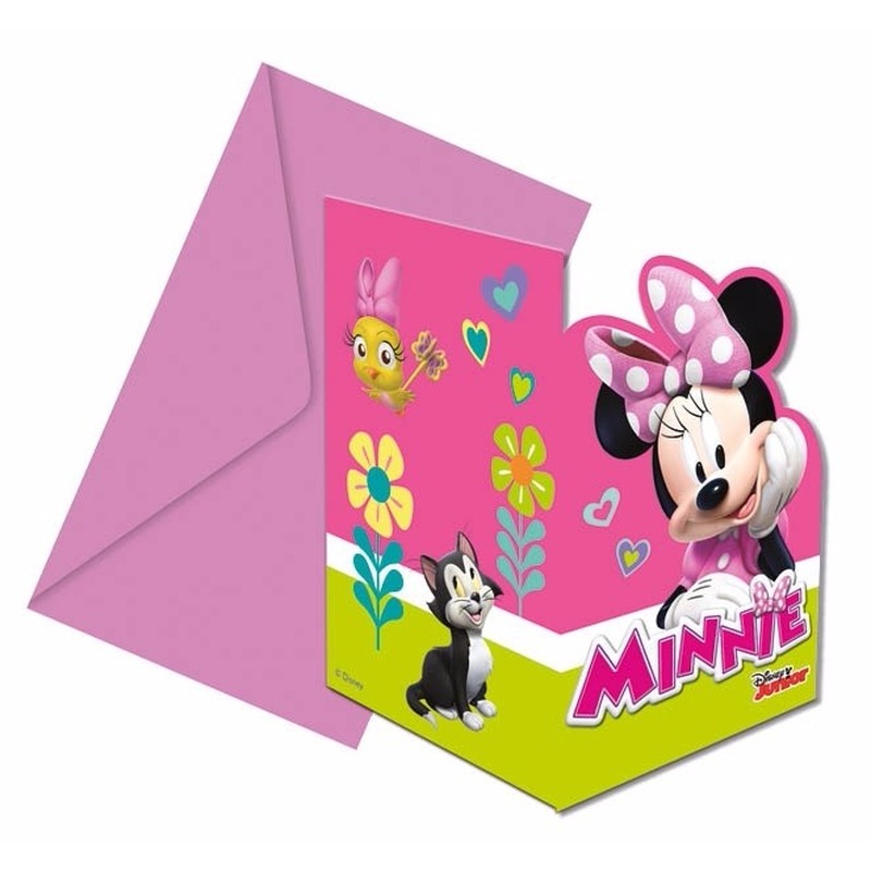 6x Minnie Mouse uitnodigingen voor uw feestje