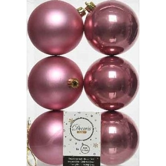 6x Oud roze kerstballen 8 cm kunststof mat-glans