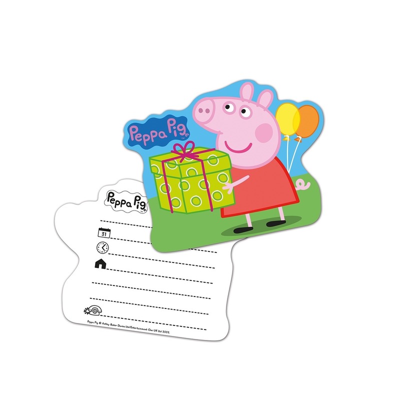 6x Peppa Pig themafeest uitnodingen/kaarten