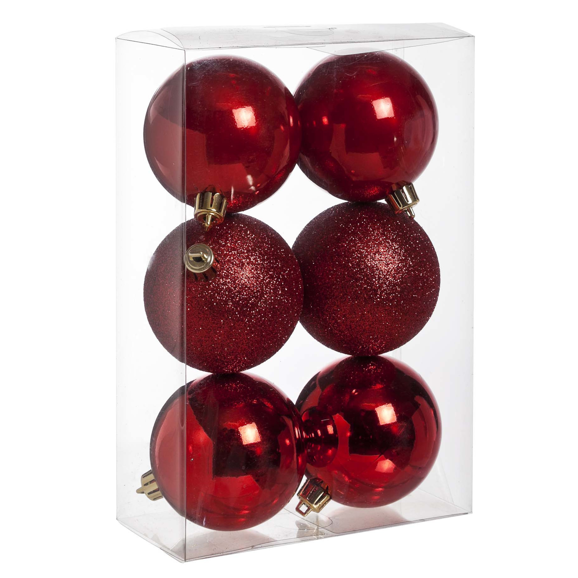 6x Rode kerstballen 8 cm kunststof mat-glans-glitter