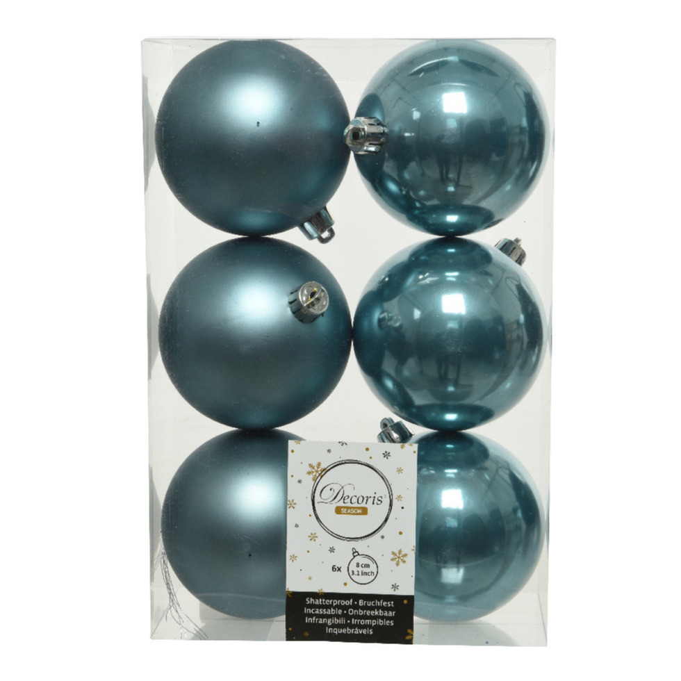 6x stuks kunststof kerstballen ijsblauw (blue dawn) 8 cm glans-mat
