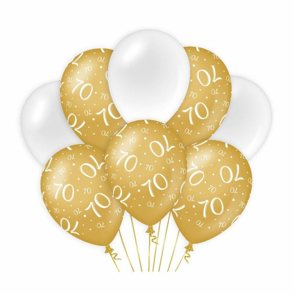 70 jaar leeftijd thema Ballonnen 8x goud-wit Verjaardag Versiering-feestartikelen