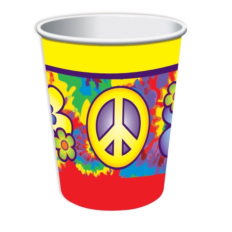 8x Hippie-Flower power-Sixties themafeest bekers 266 ml karton