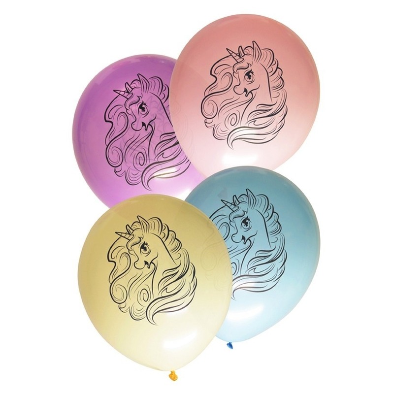 8x stuks Eenhoorn thema verjaardag feest ballonnen pastel kleuren