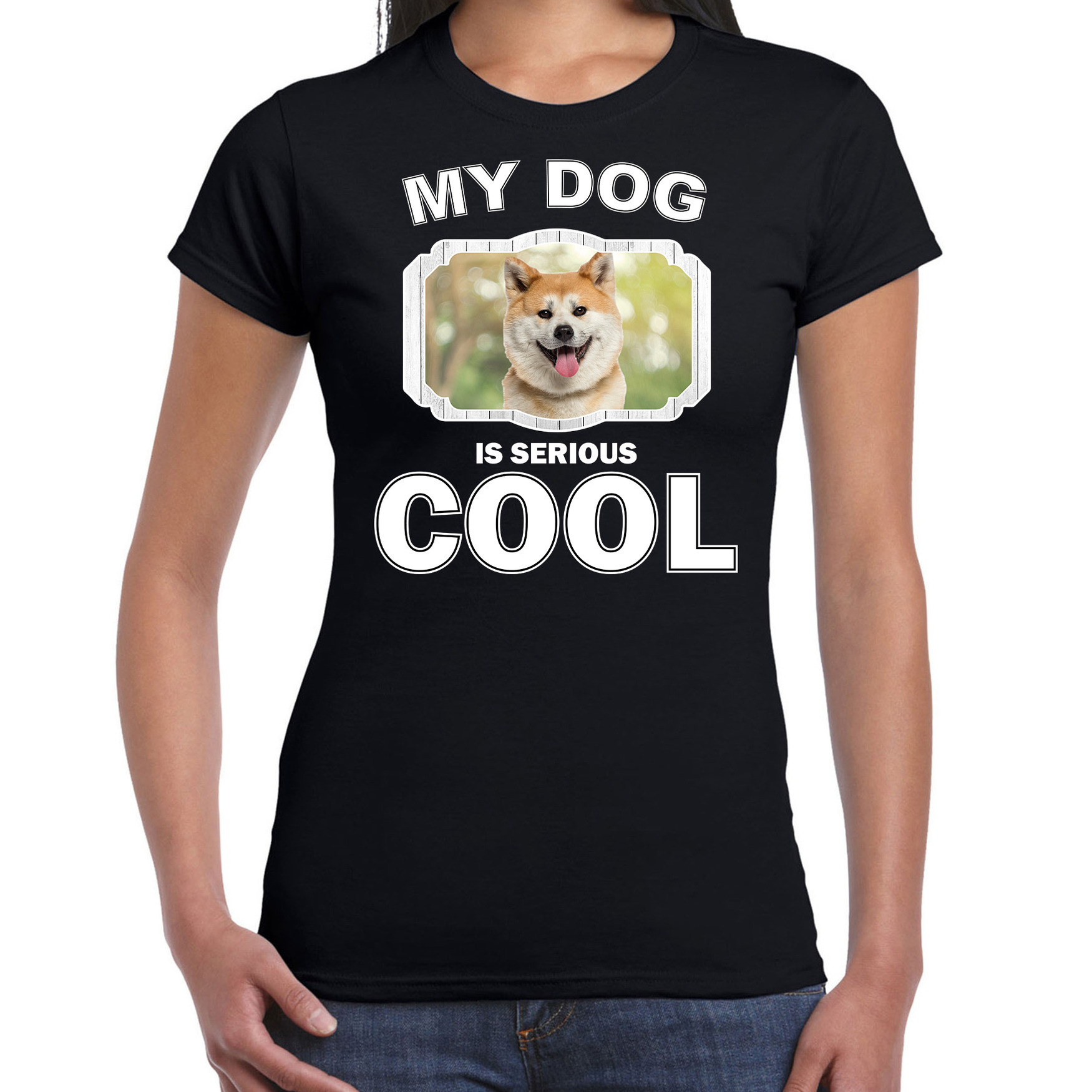 Akita inu honden t-shirt my dog is serious cool zwart voor dames
