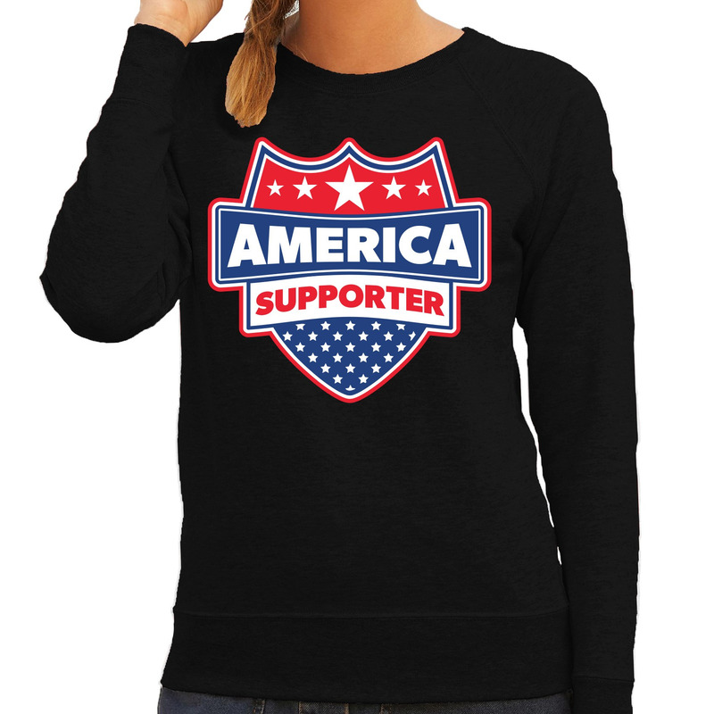 Amerika - America schild supporter sweater zwart voor dames