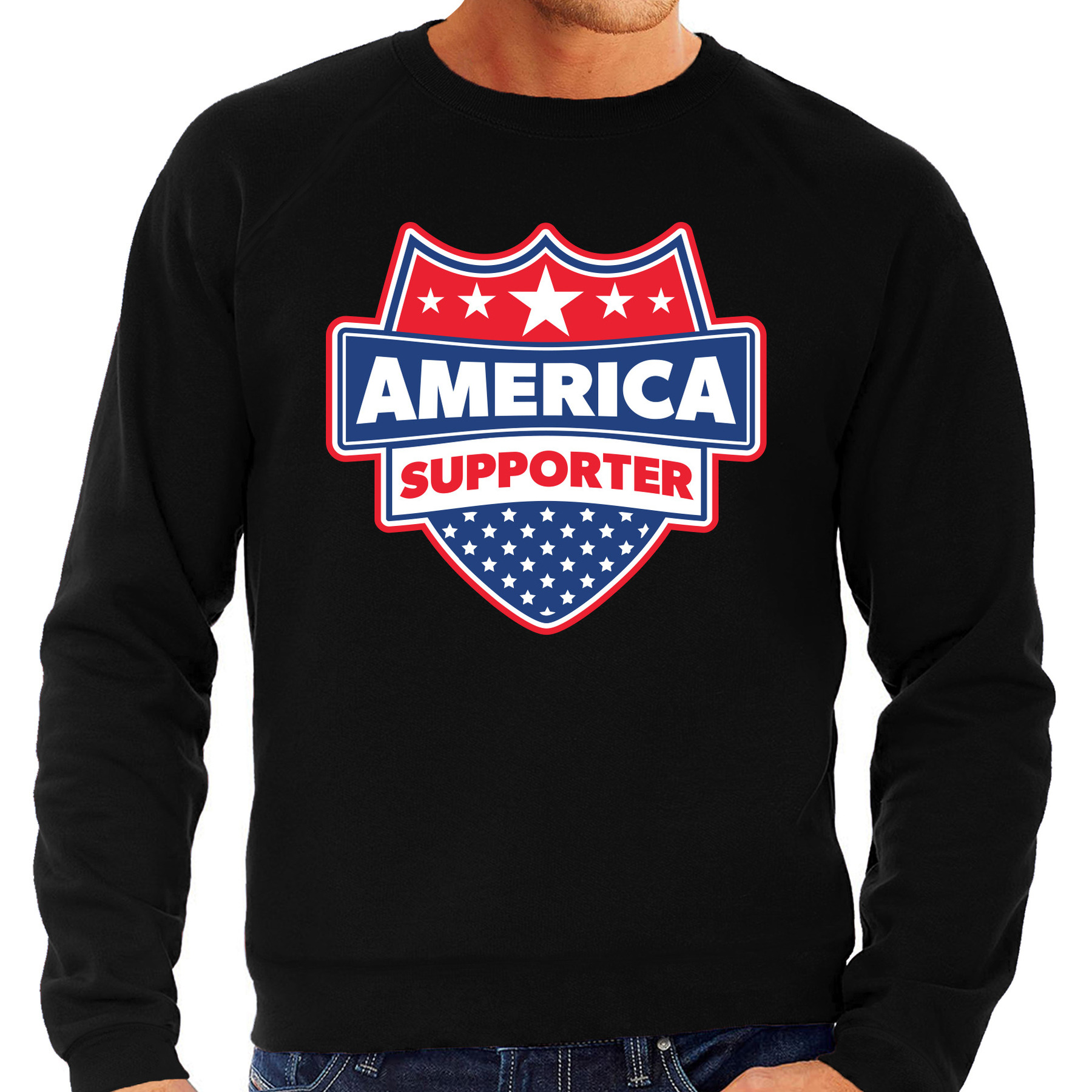Amerika - America schild supporter sweater zwart voor heren