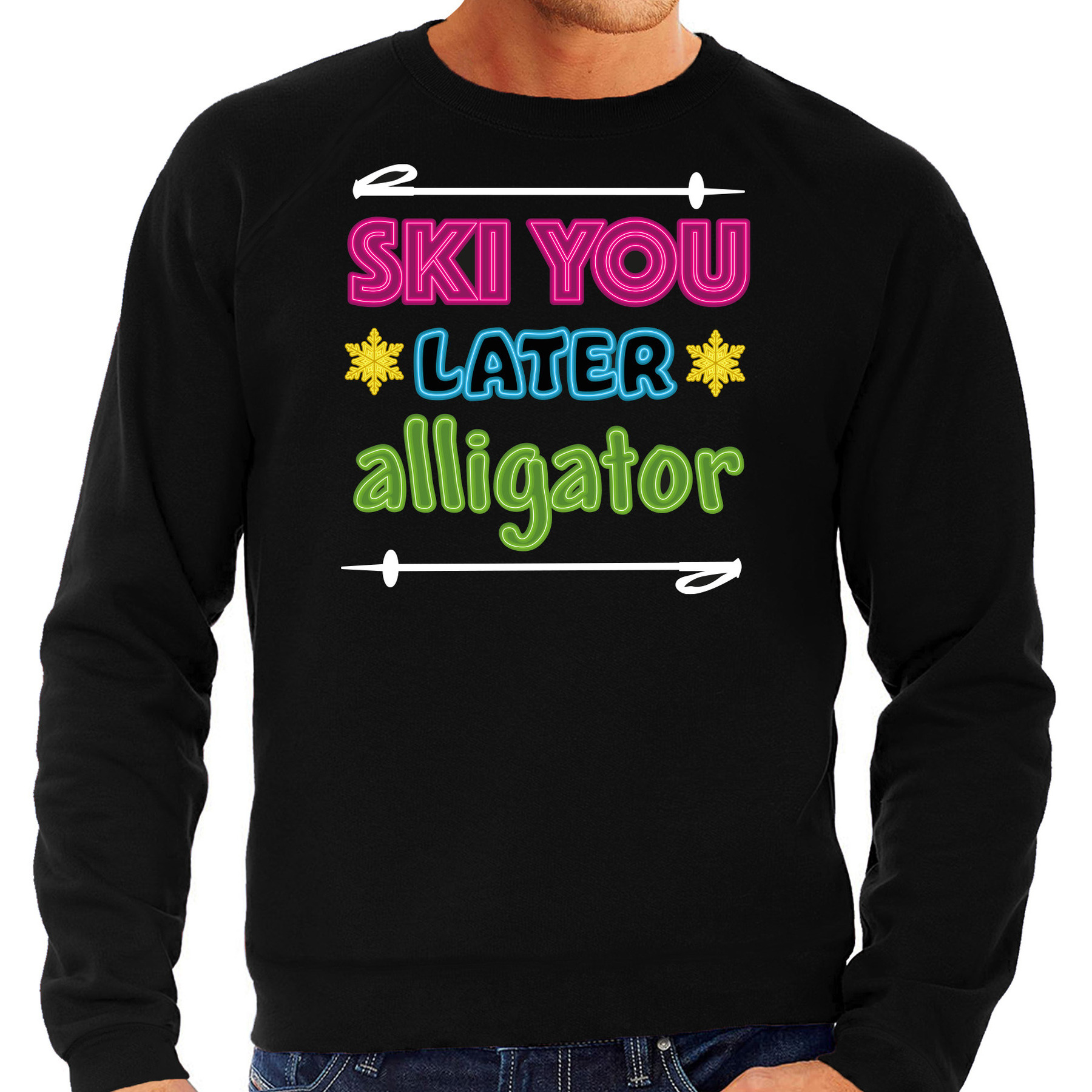 Apres ski sweater voor heren ski you later alligator zwart wintersport