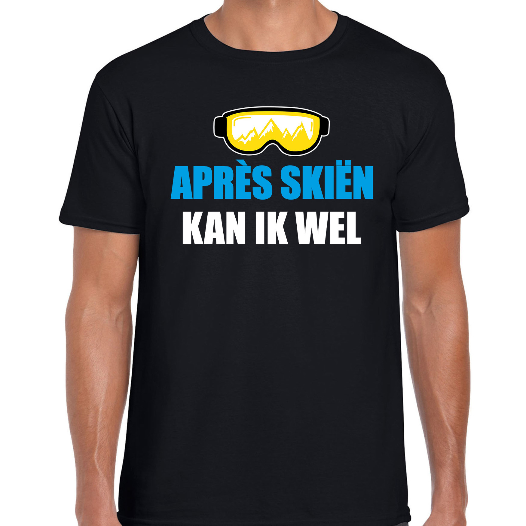 Apres ski t-shirt Apres skieen kan ik wel zwart heren Wintersport shirt Foute apres ski outfit