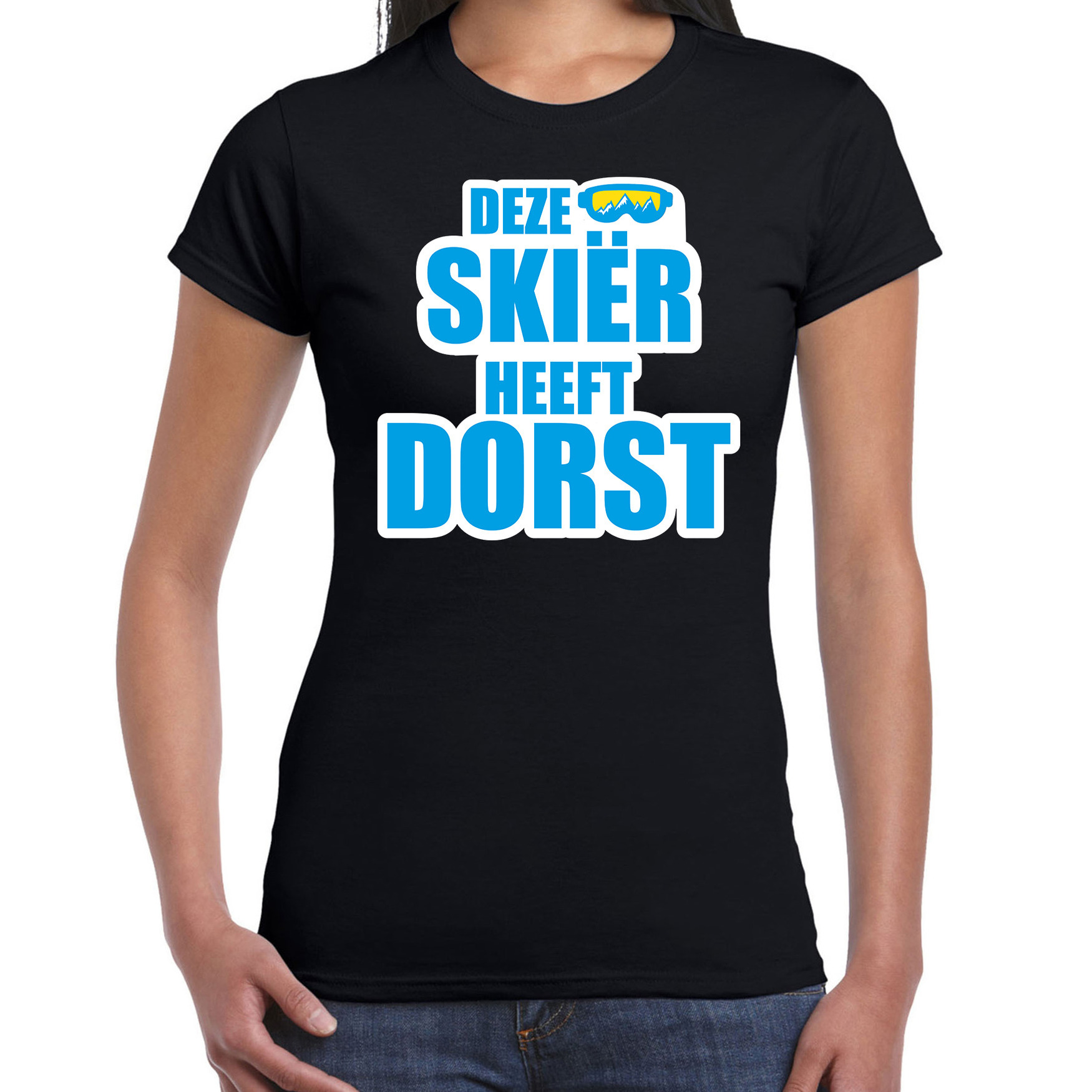 Apres ski t-shirt Deze skieer heeft dorst zwart dames Wintersport shirt Foute apres ski outfit