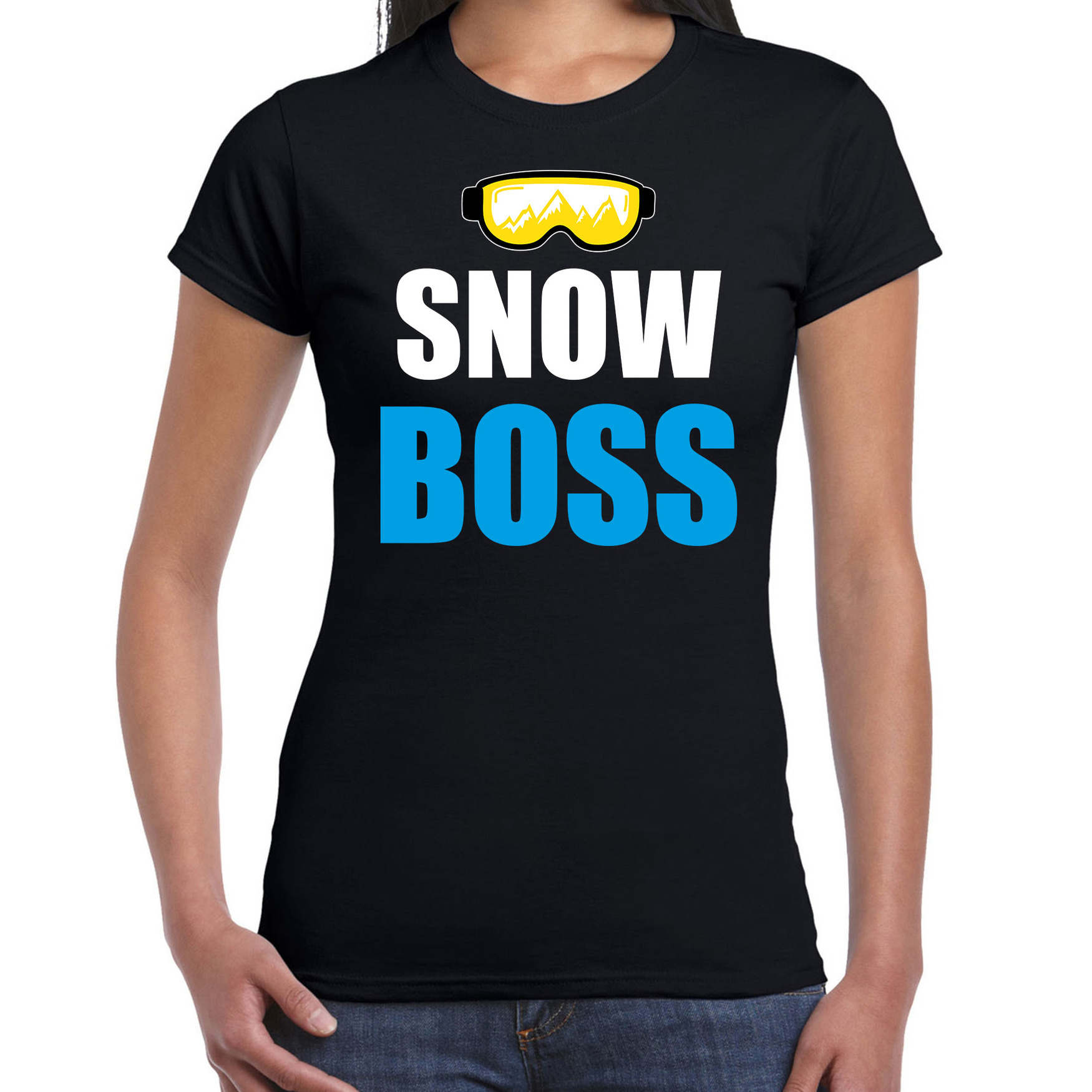 Apres ski t-shirt Snow Boss-sneeuw baas zwart dames Wintersport shirt Foute apres ski outfit