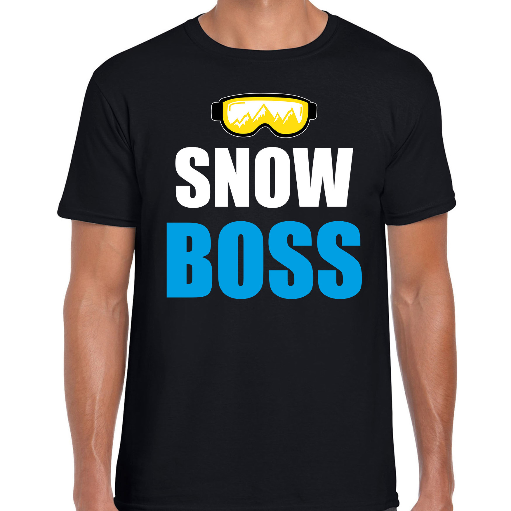 Apres ski t-shirt Snow Boss-sneeuw baas zwart heren Wintersport shirt Foute apres ski outfit