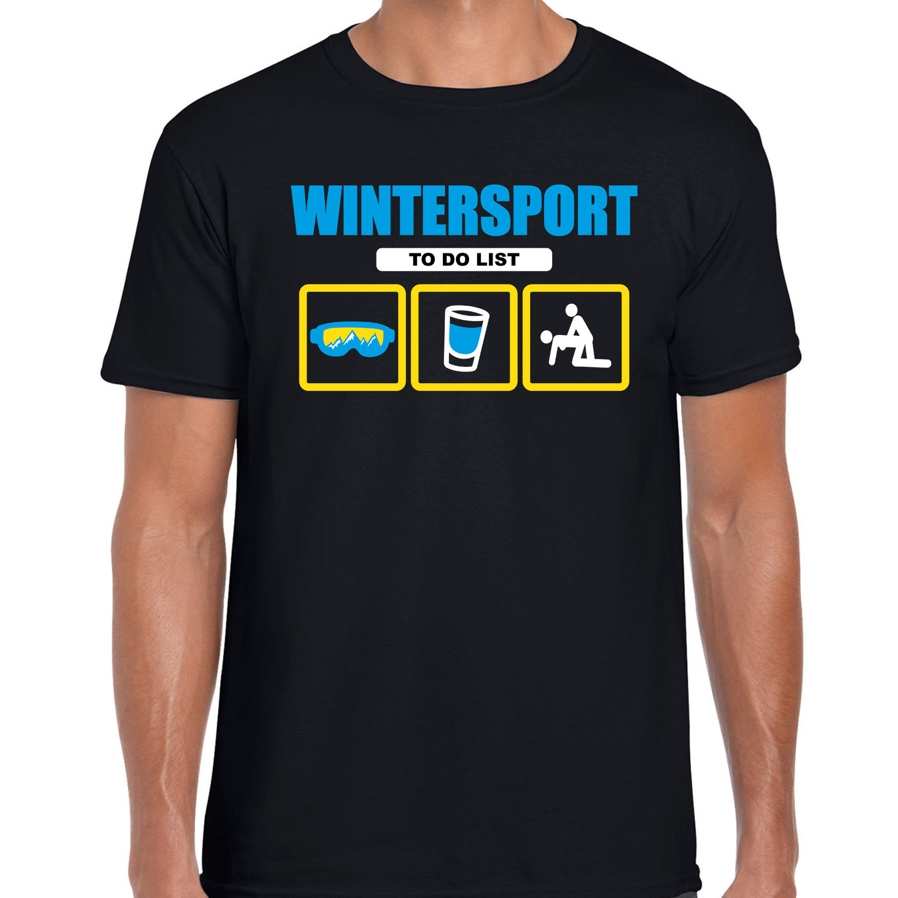 Apres ski t-shirt to do list skieen zwart heren Wintersport shirt Foute apres ski outfit