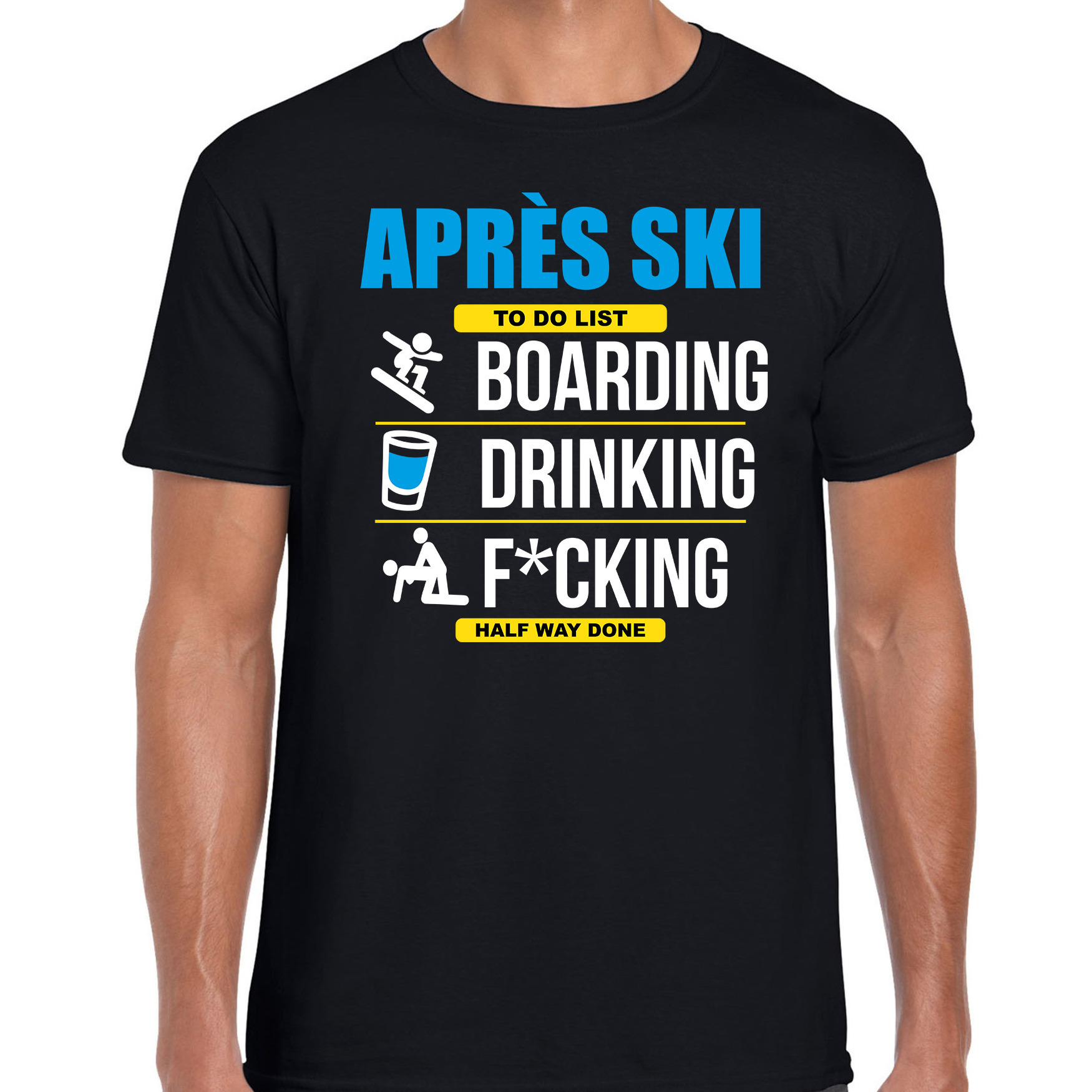 Apres ski t-shirt to do list snowboarden zwart heren Wintersport shirt Foute apres ski outfit