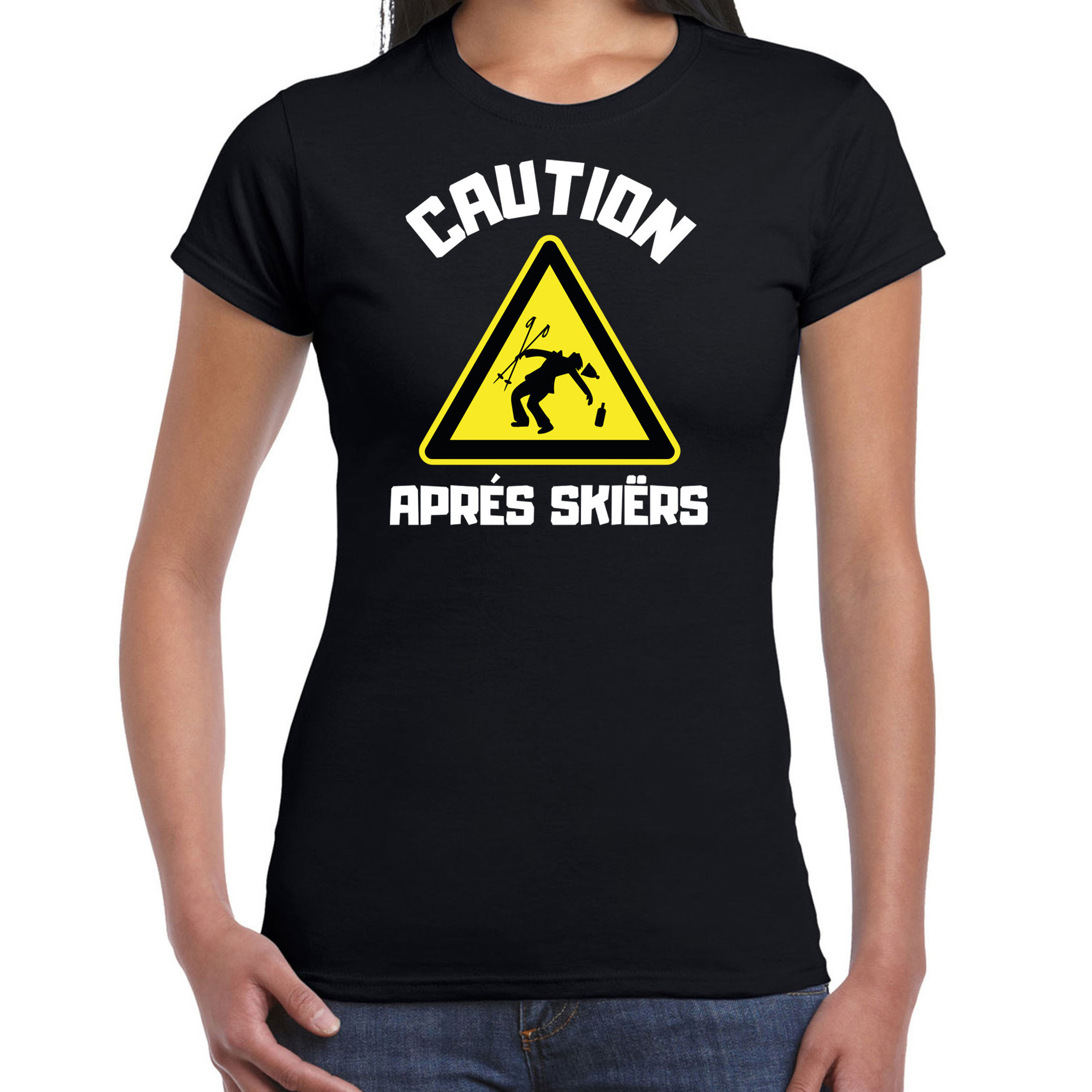 Apres ski t-shirt voor dames apres ski waarschuwing zwart winter outfit