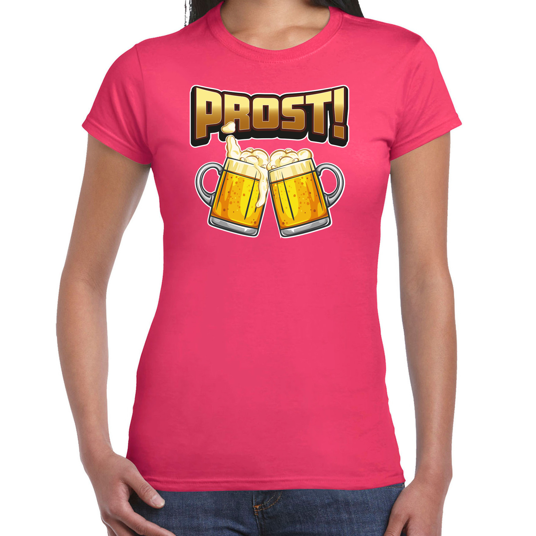 Apres ski t-shirt voor dames bier roze apres ski-oktoberfest