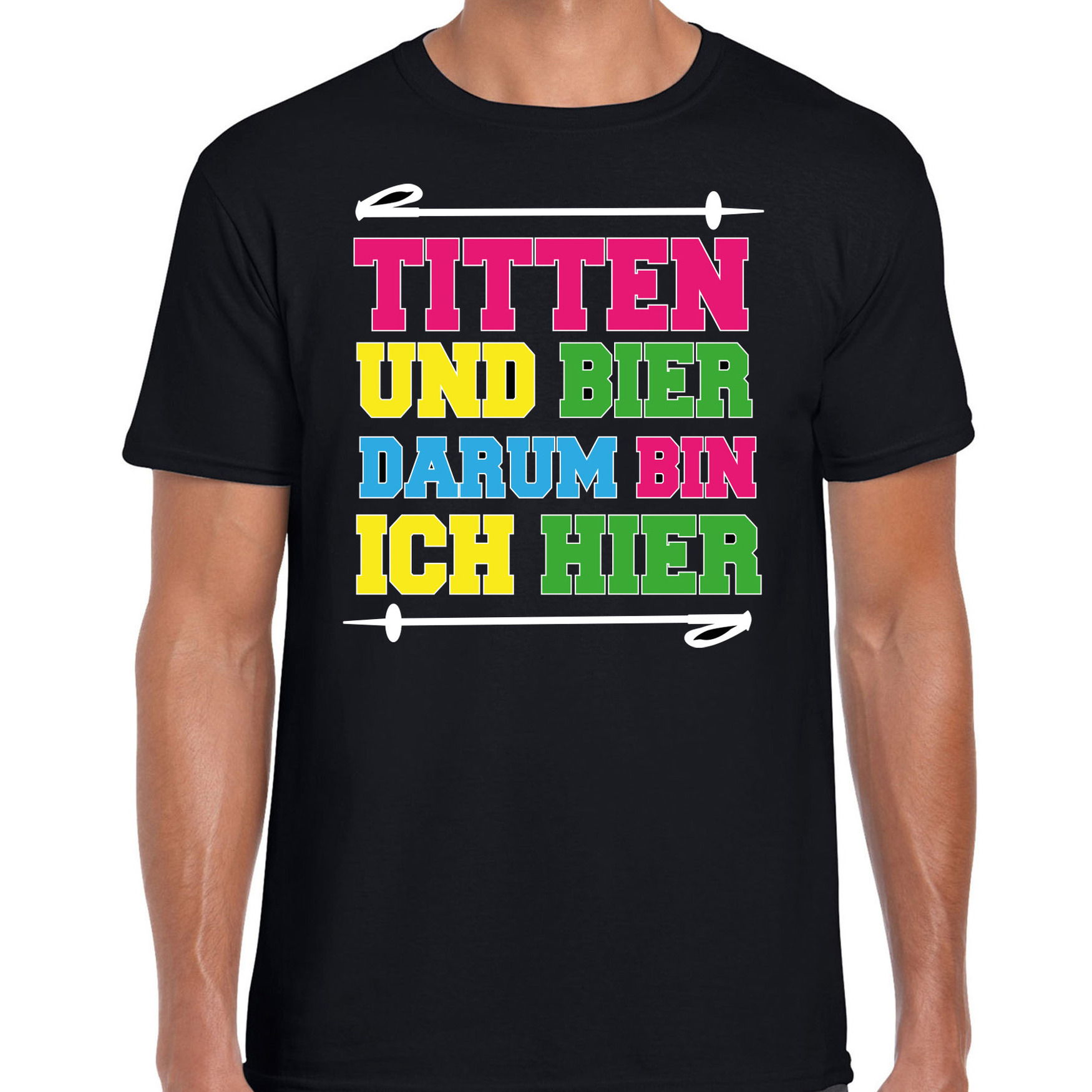 Apres ski t-shirt voor heren titten und bier zwart apres ski-winter outfit