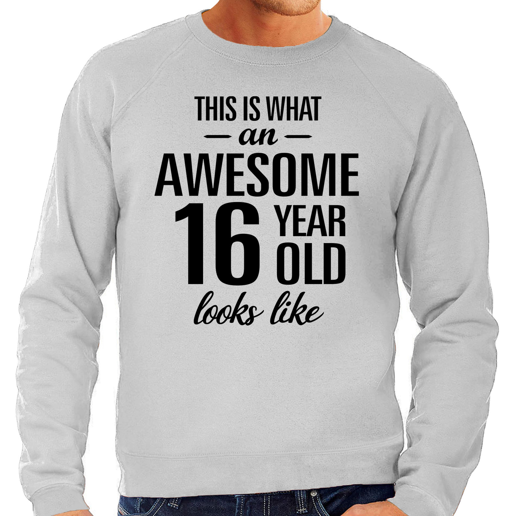 Awesome 16 year-16 jaar cadeau sweater-trui grijs heren