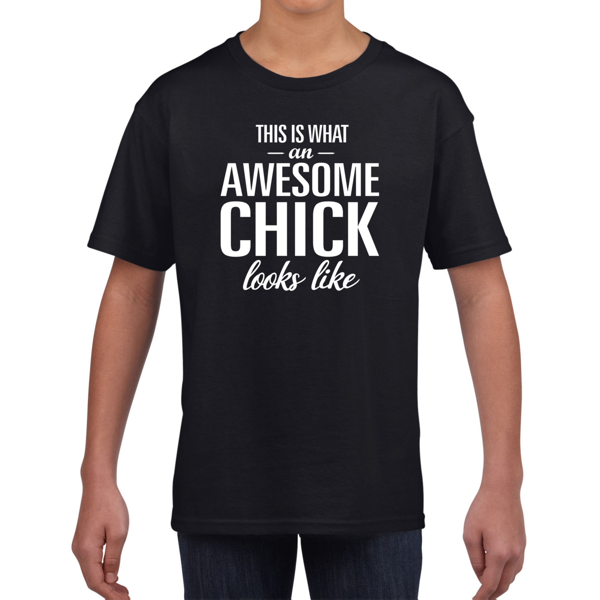 Awesome chick tekst t-shirt zwart voor meisjes