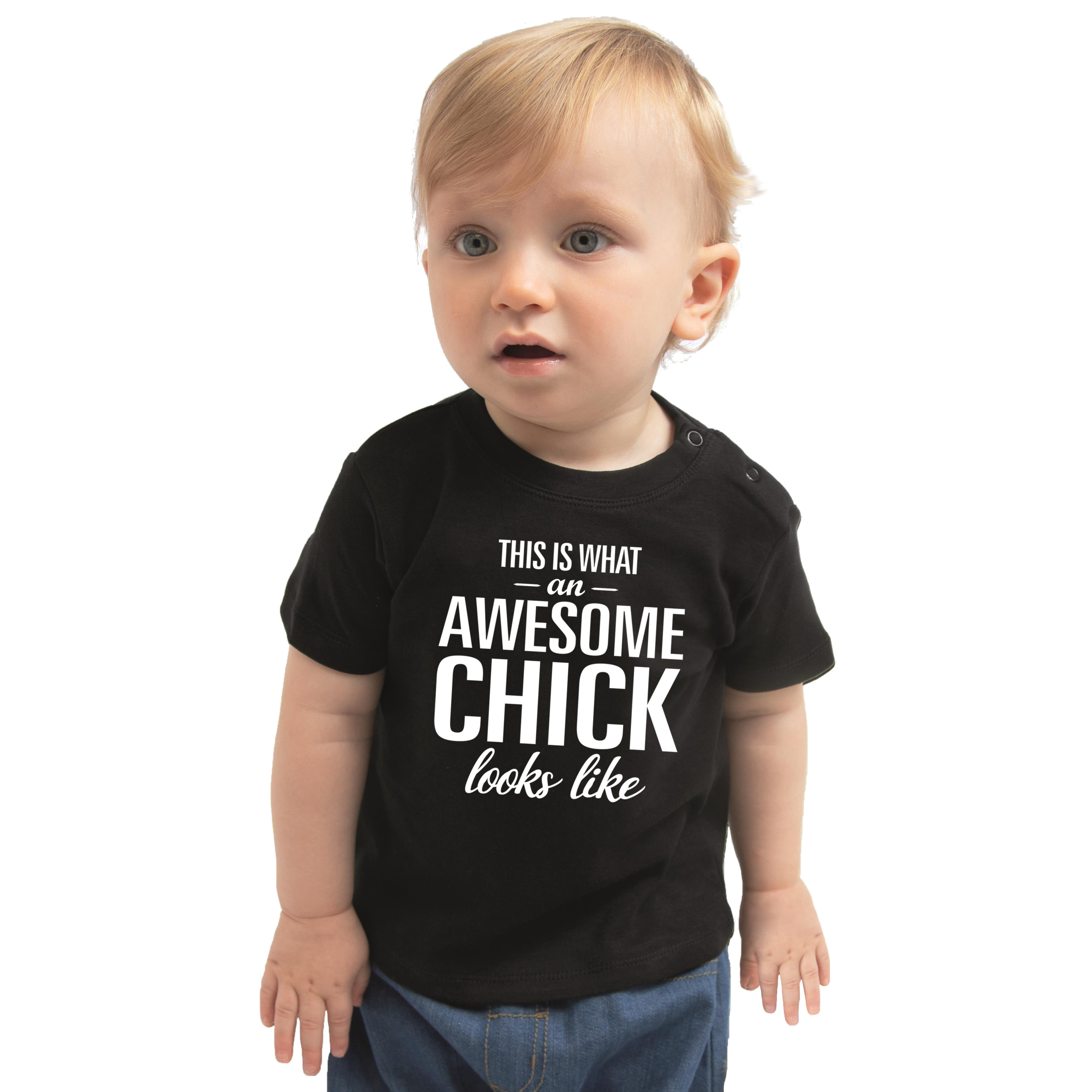 Awesome chick tekst t-shirt zwart voor peuter - meisje