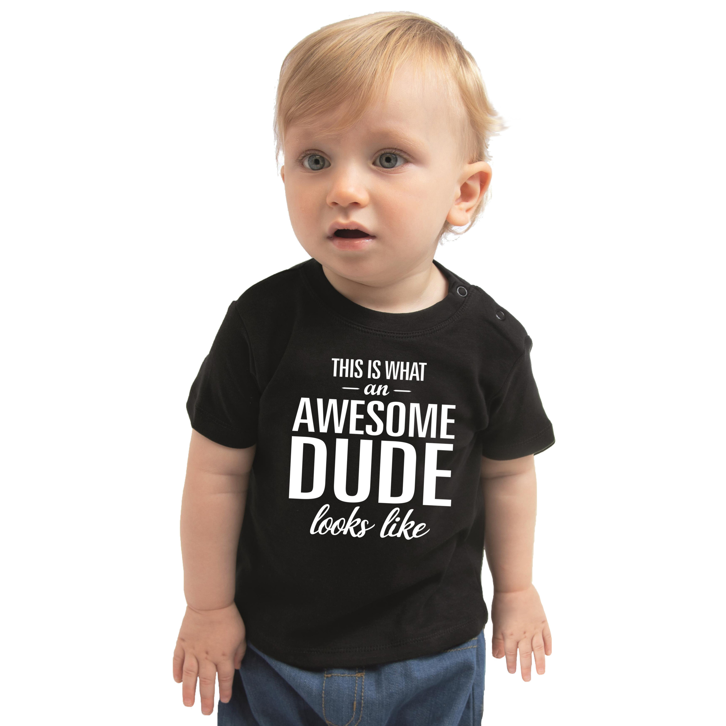 Awesome dude tekst t-shirt zwart voor peuter - jongen