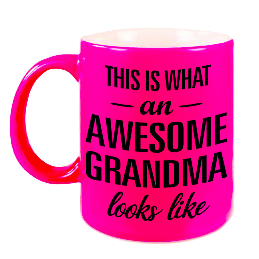 Awesome grandma-oma neon roze cadeau mok-beker 330 ml