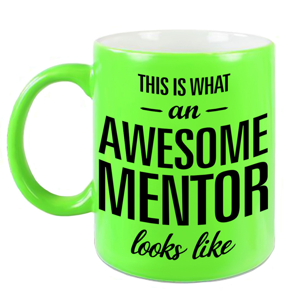 Awesome mentor cadeau mok-beker neon groen voor leraar 330 ml