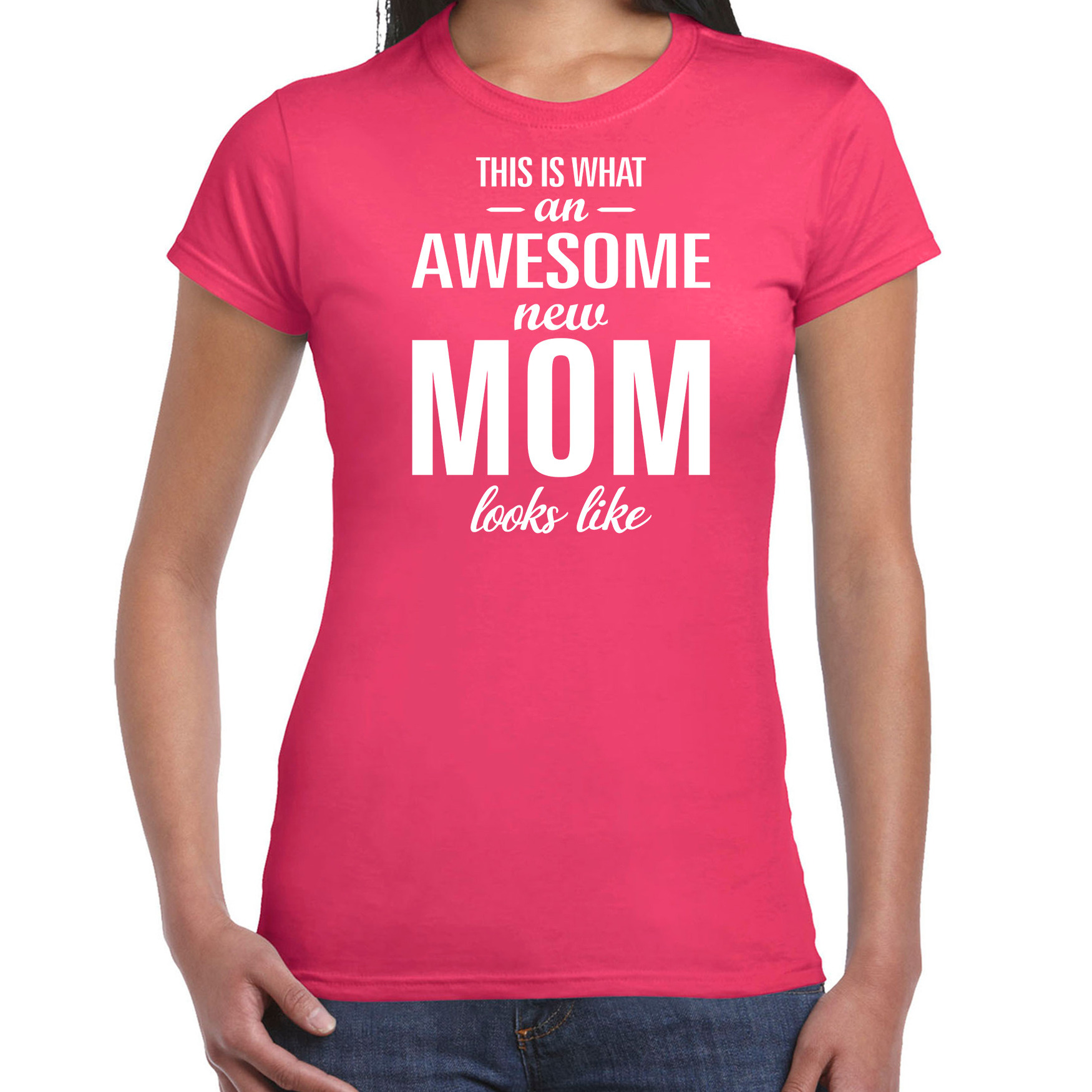 Awesome new mom t-shirt fuchsia roze voor dames Cadeau aanstaande moeder- zwanger