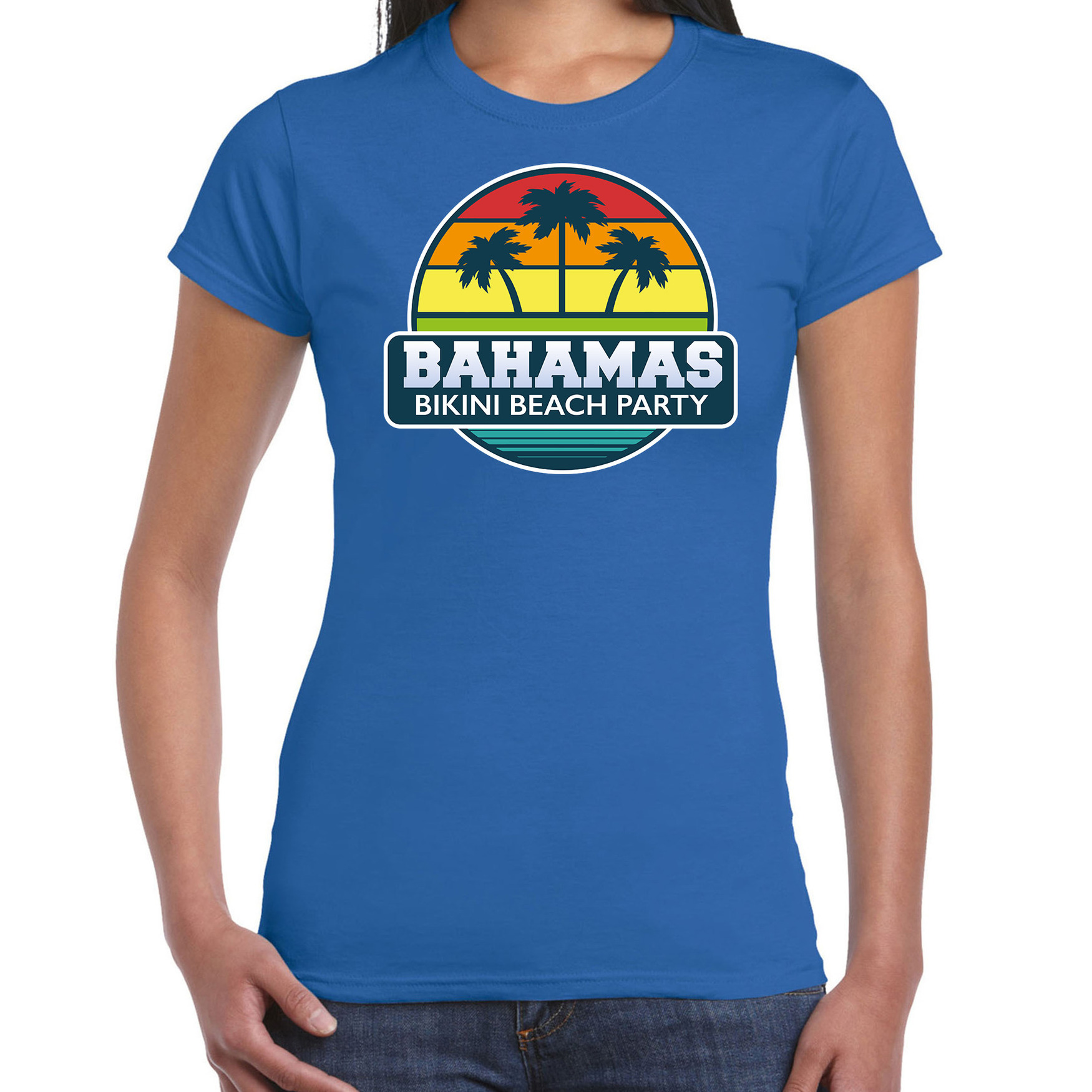 Bahamas zomer t-shirt - shirt Bahamas bikini beach party blauw voor dames