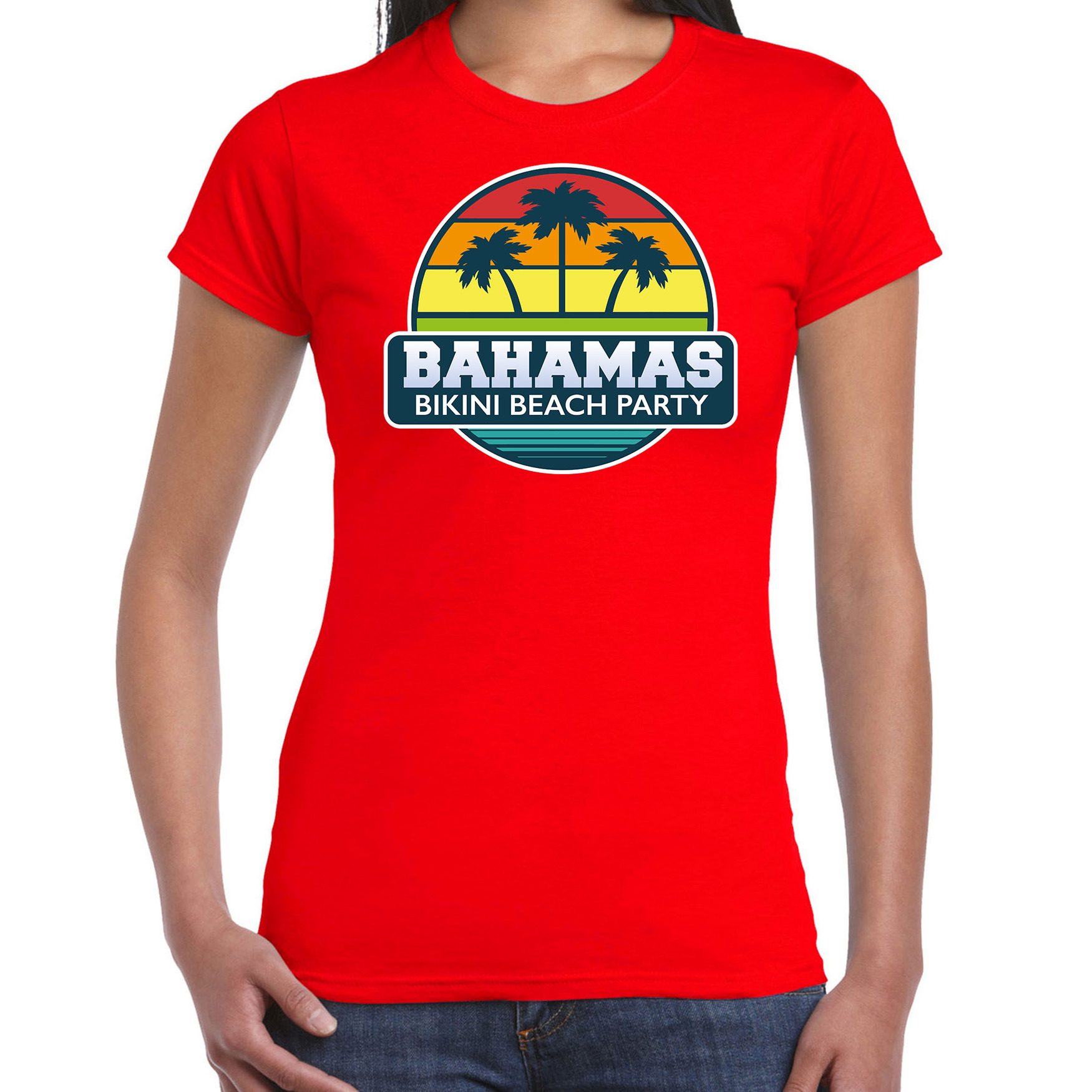 Bahamas zomer t-shirt - shirt Bahamas bikini beach party rood voor dames