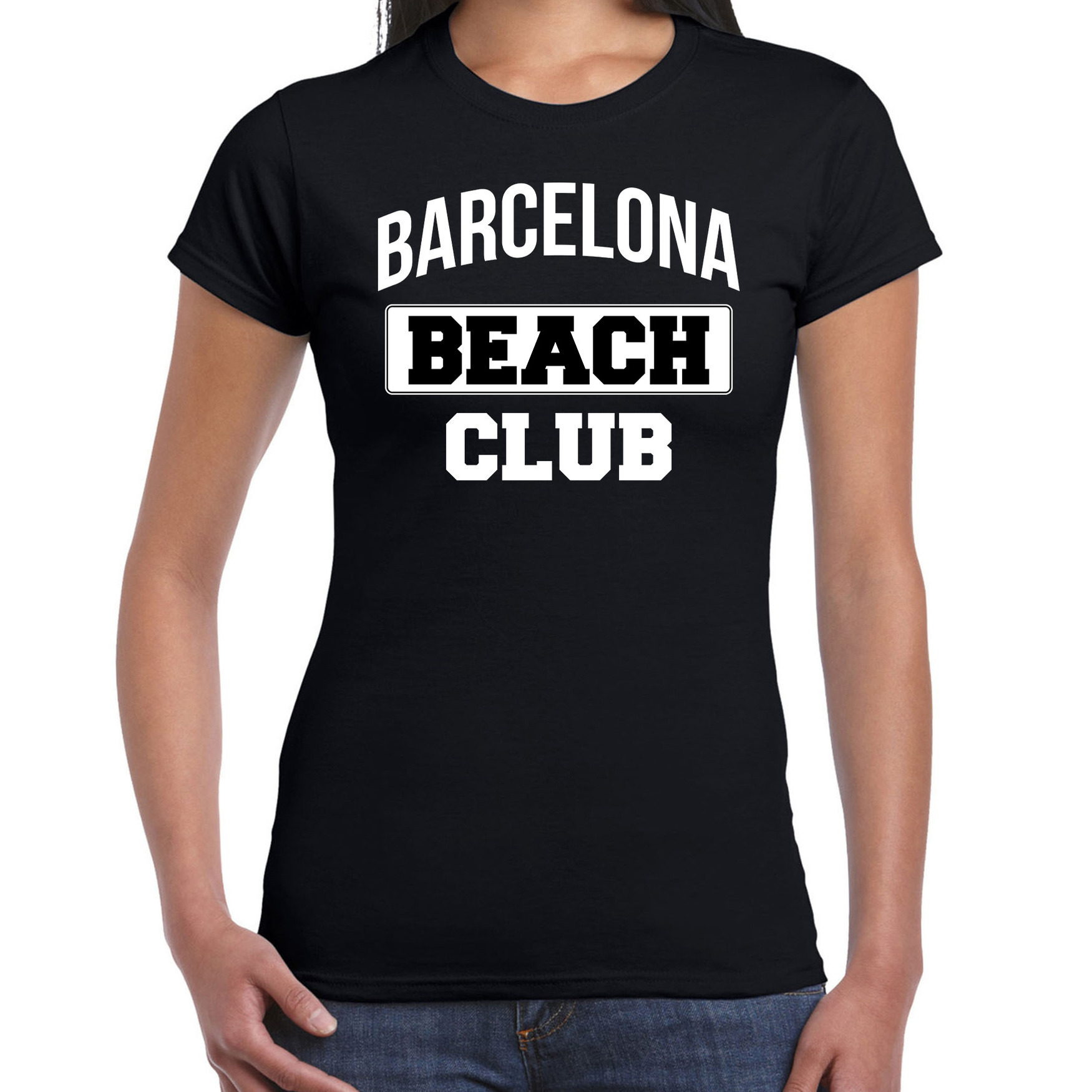 Barcelona beach club zomer t-shirt zwart voor dames