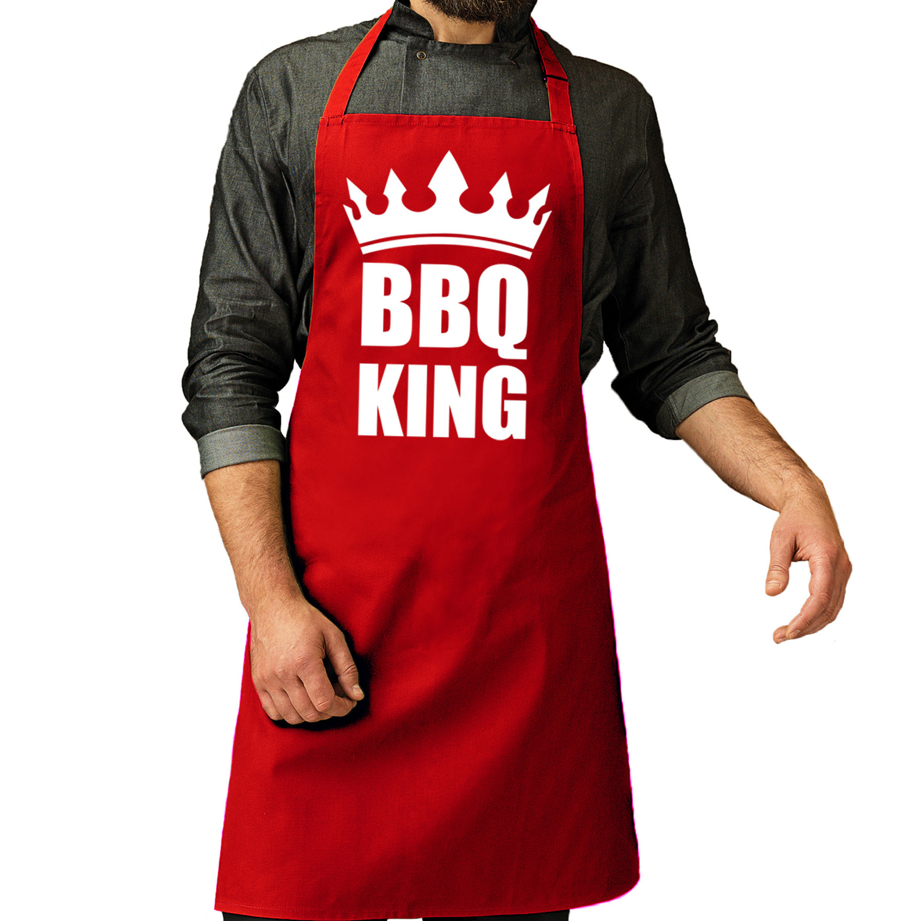 BBQ King barbeque schort - keukenschort rood voor heren