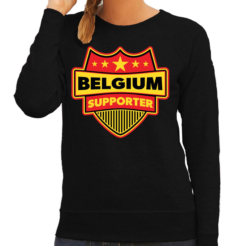 Belgie - Belgium schild supporter sweater zwart voor dames
