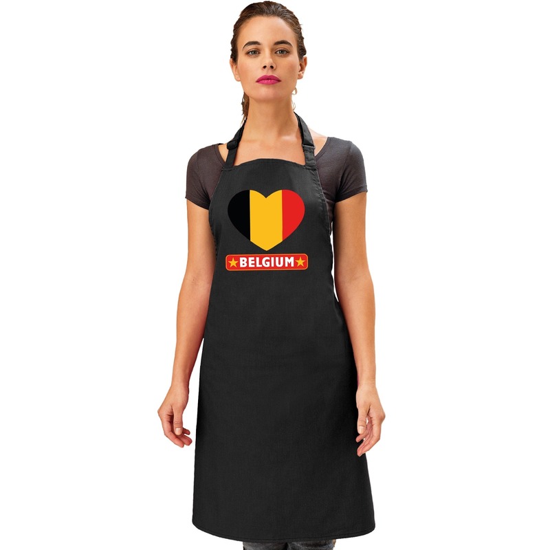 Belgie hart vlag barbecueschort/ keukenschort zwart volwassenen