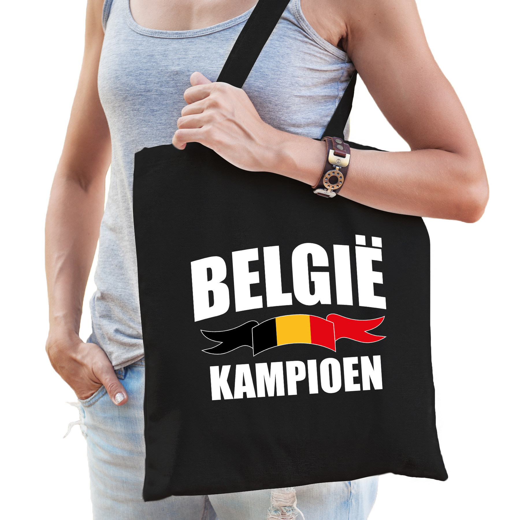 Belgie kampioen supporter cadeau tas zwart voor dames en heren