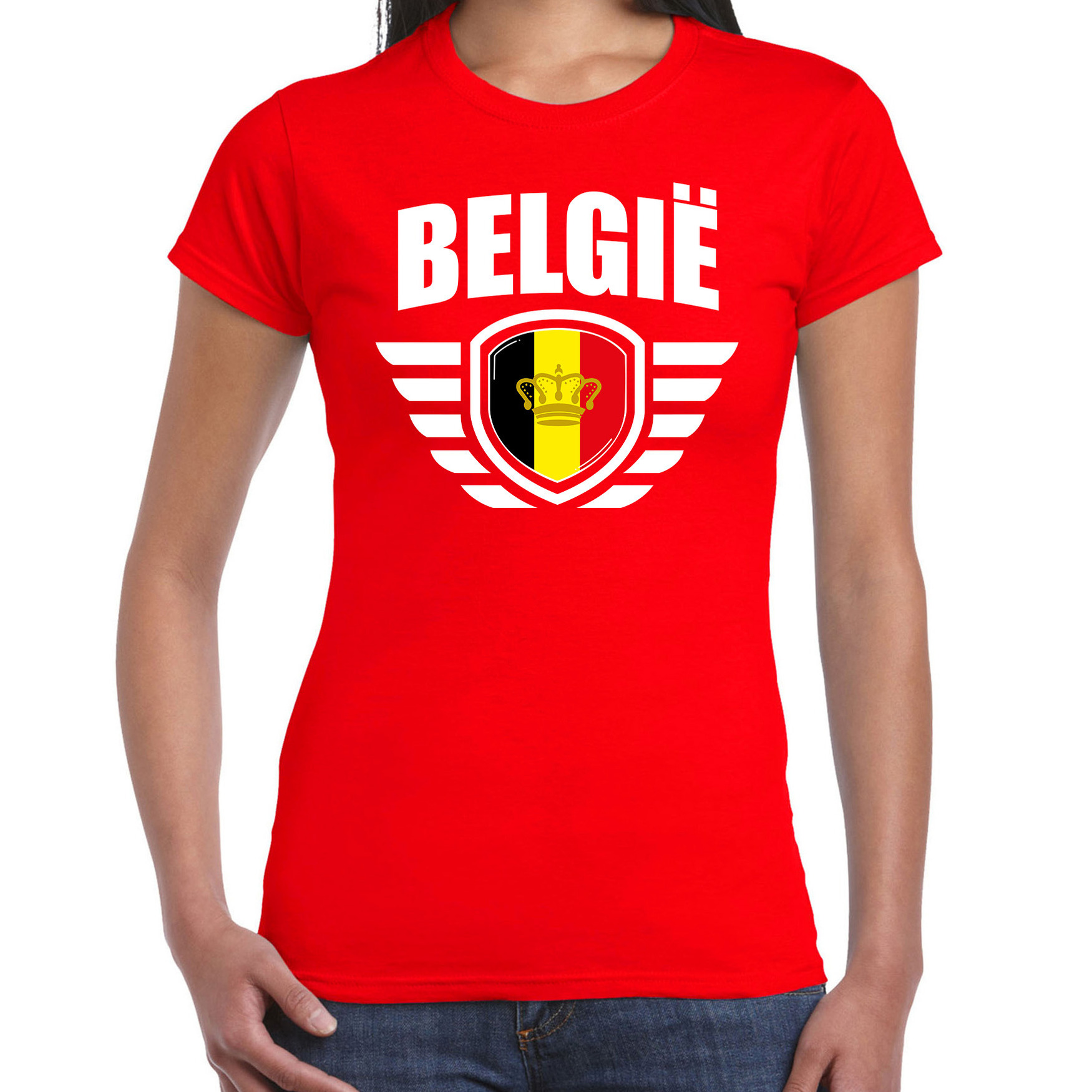 Belgie landen-voetbal t-shirt rood dames EK-WK voetbal