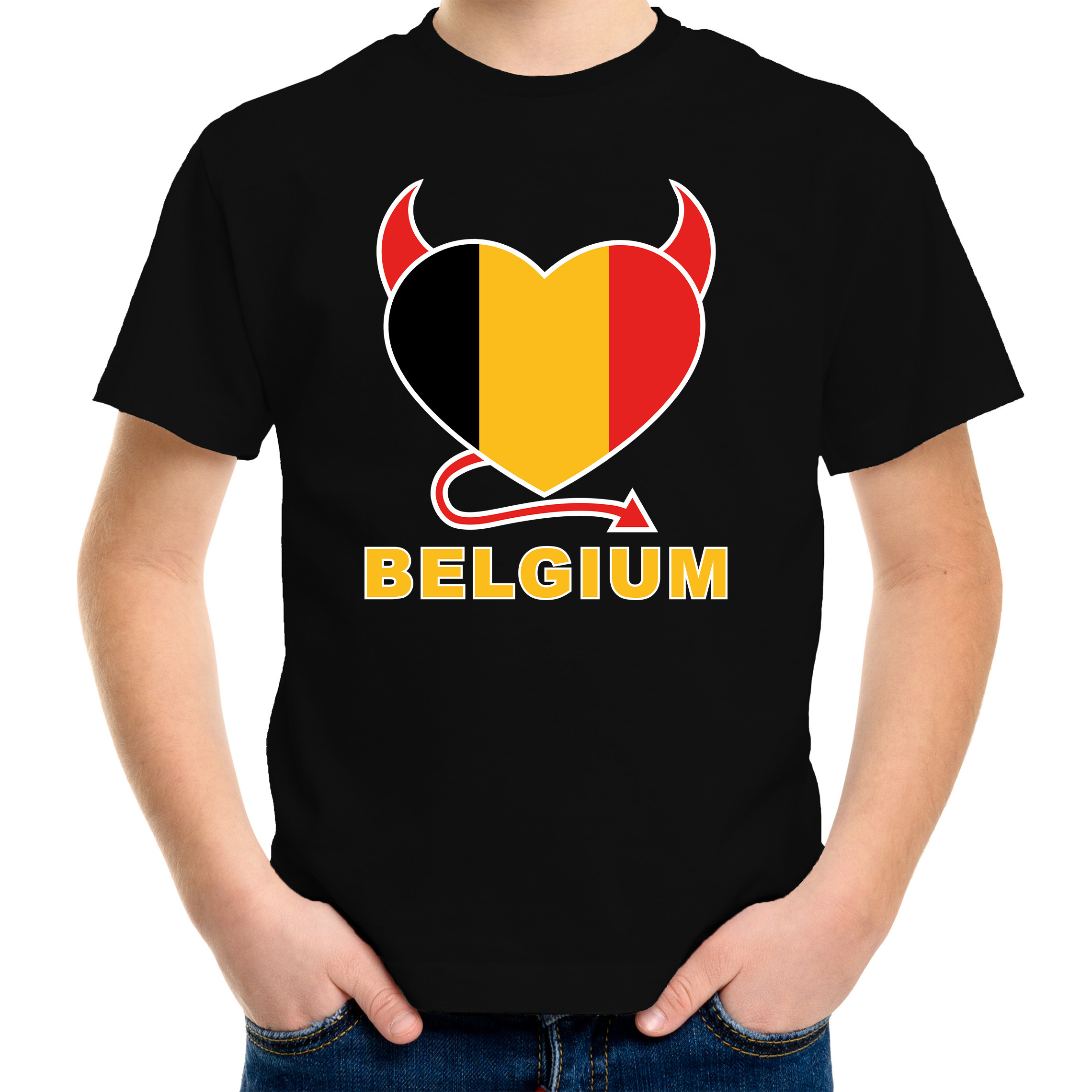 Belgium hart supporter t-shirt zwart EK/ WK voor kinderen