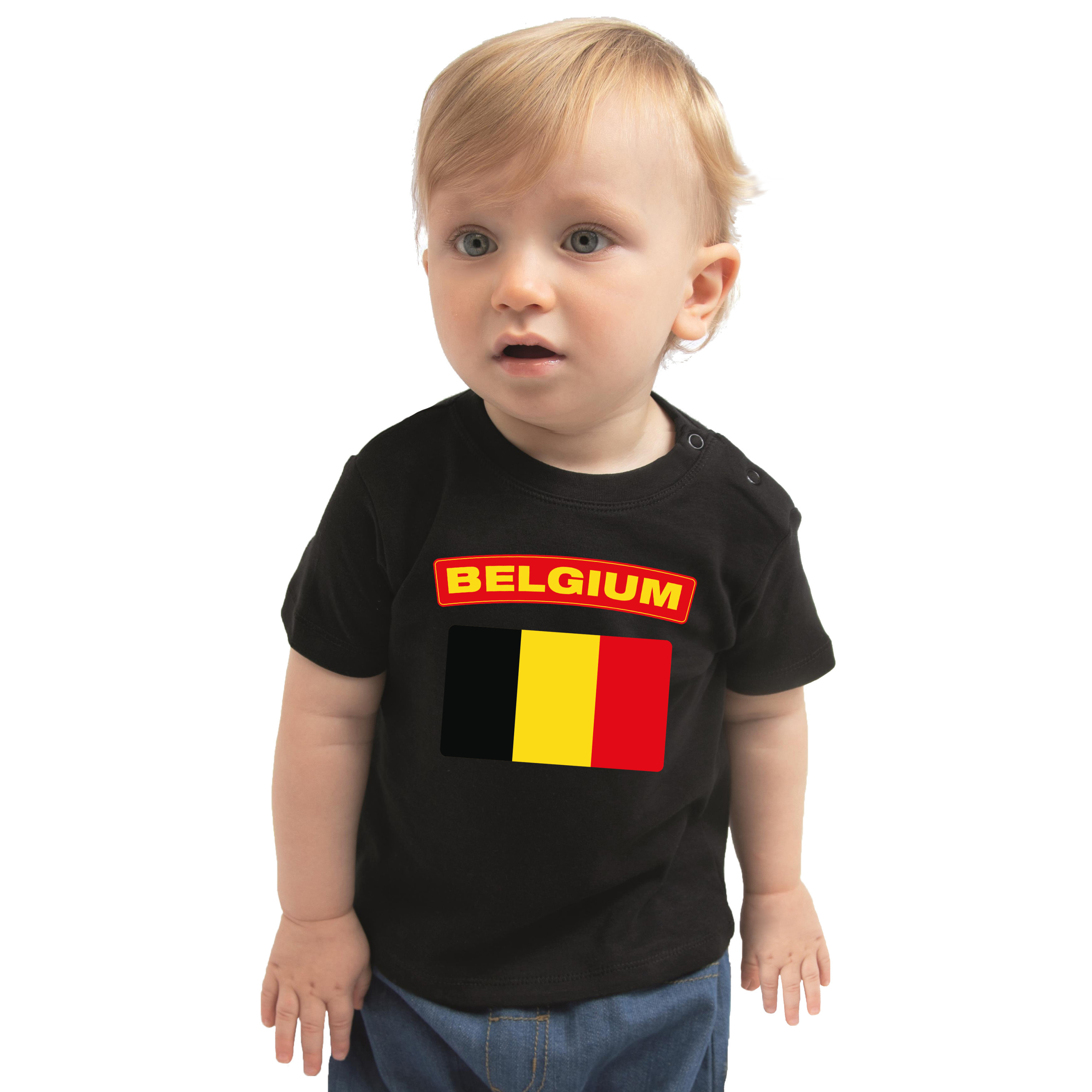 Belgium t-shirt met vlag Belgie zwart voor babys