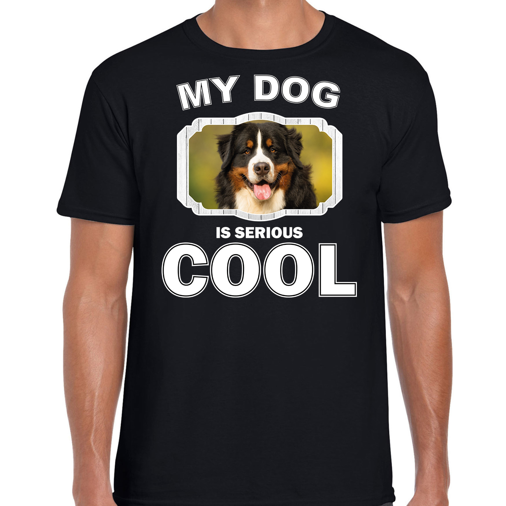 Berner sennen honden t-shirt my dog is serious cool zwart voor heren