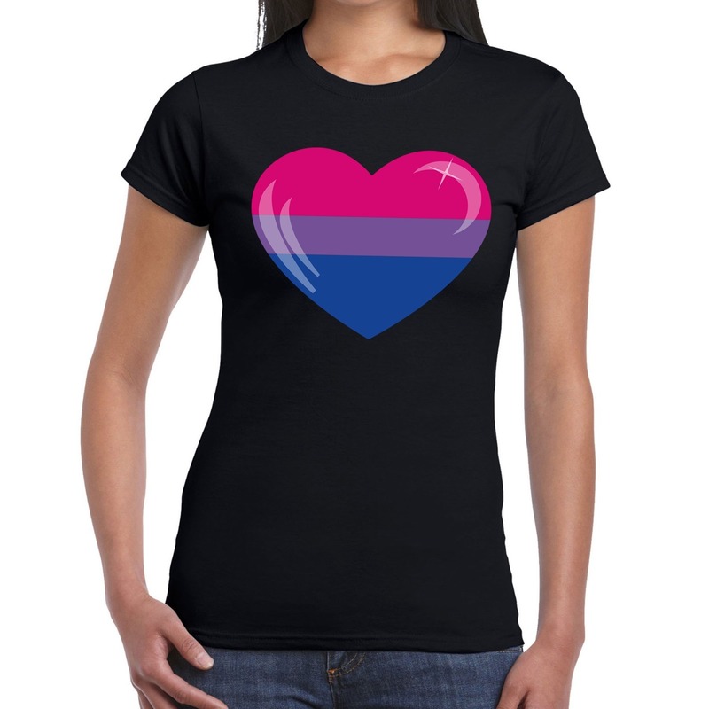 Bi hart gay pride t-shirt zwart voor dames