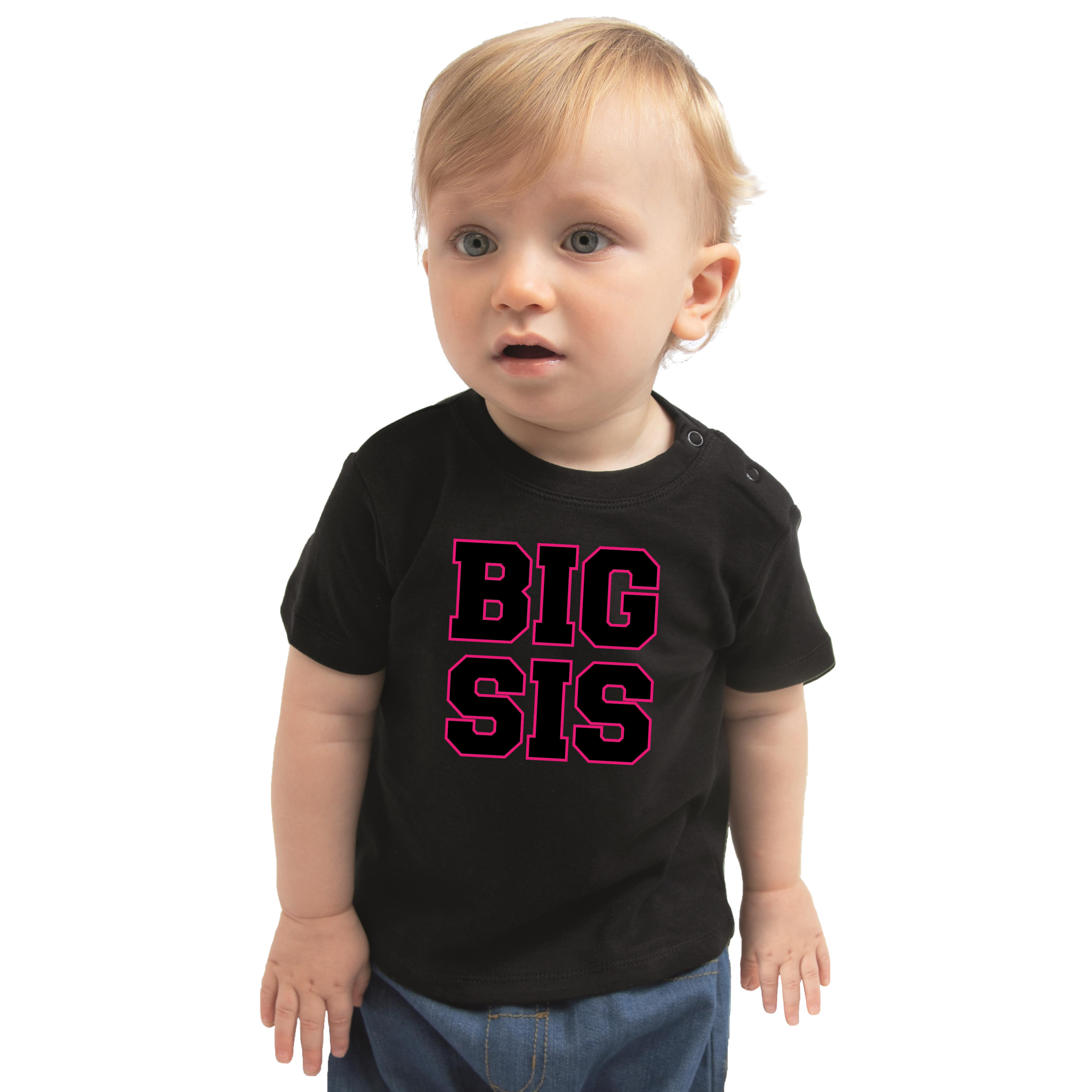 Big sis cadeau t-shirt zwart peuter/ meisje - Aankodiging zwangerschap grote zus