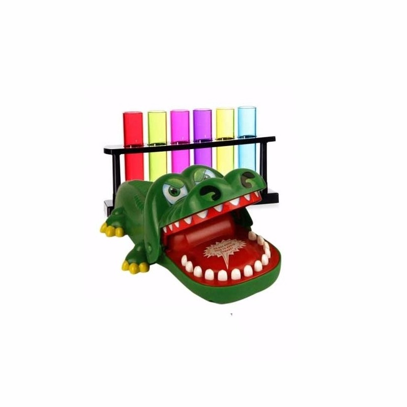 Bijtende krokodil spel plus 6 gekleurde shotglaasjes